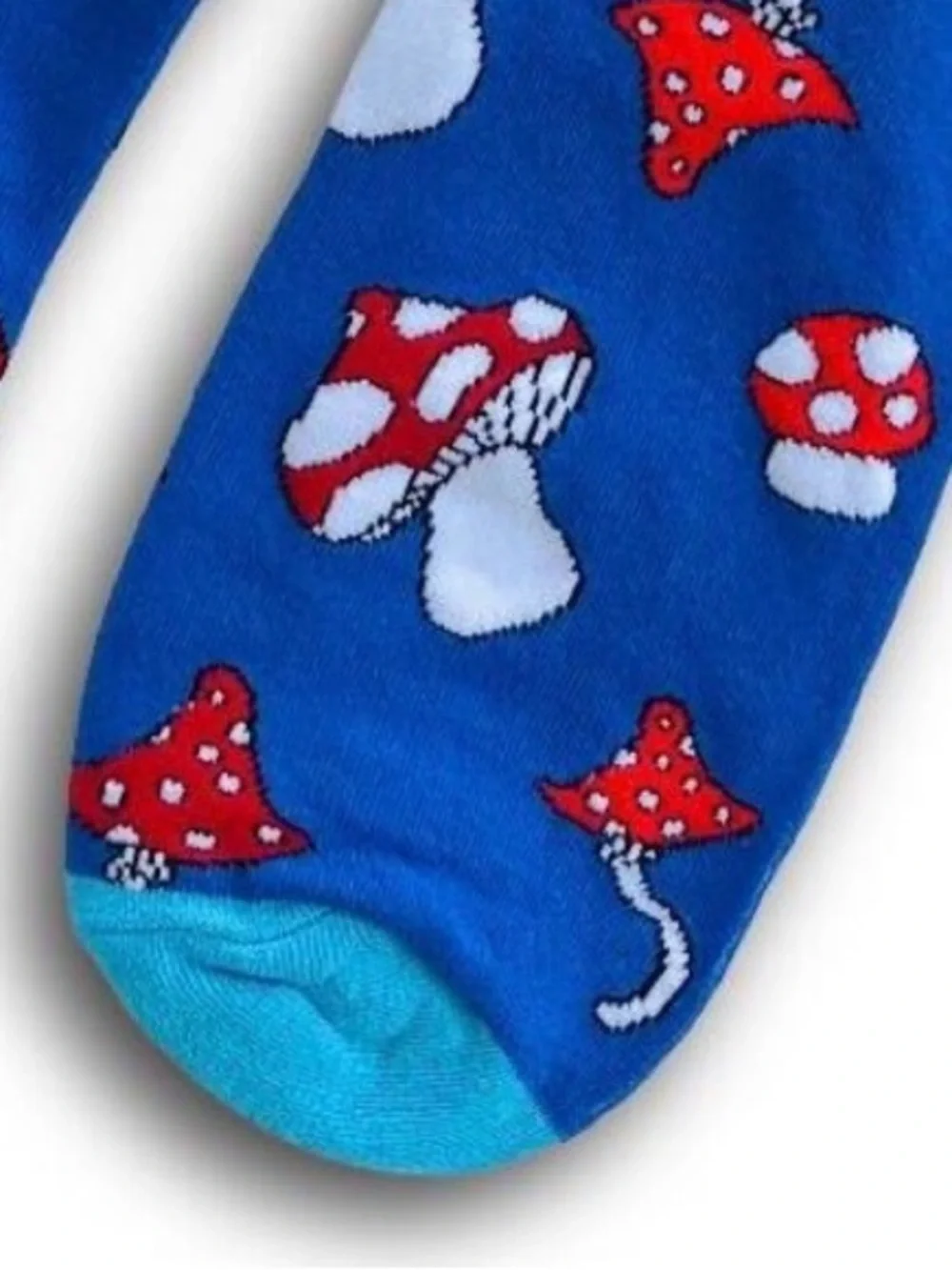 Whimsical Mushroom Novelty Crew Socks - Blue & Red - Unisex